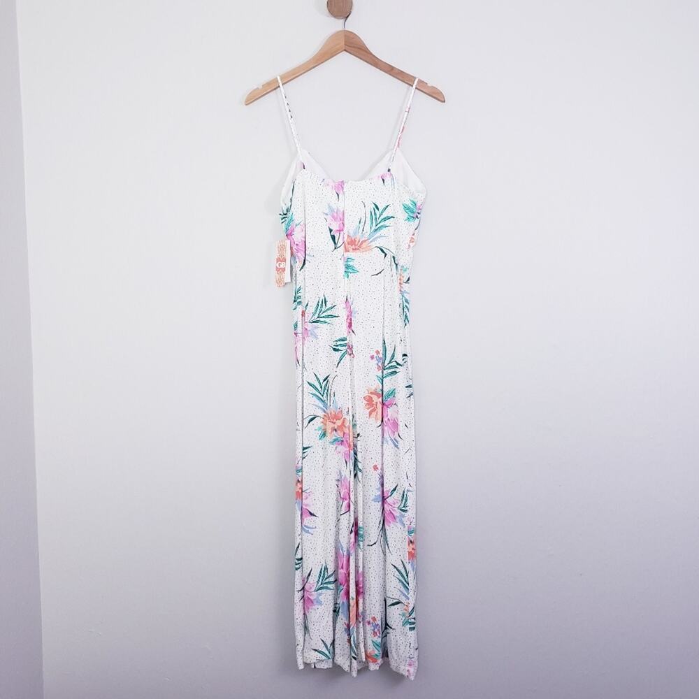 NWT Gianni Bini Tropical Floral Polka Dot Wide Leg Jumpsuit White Medium V-Neck - Picture 10 of 14